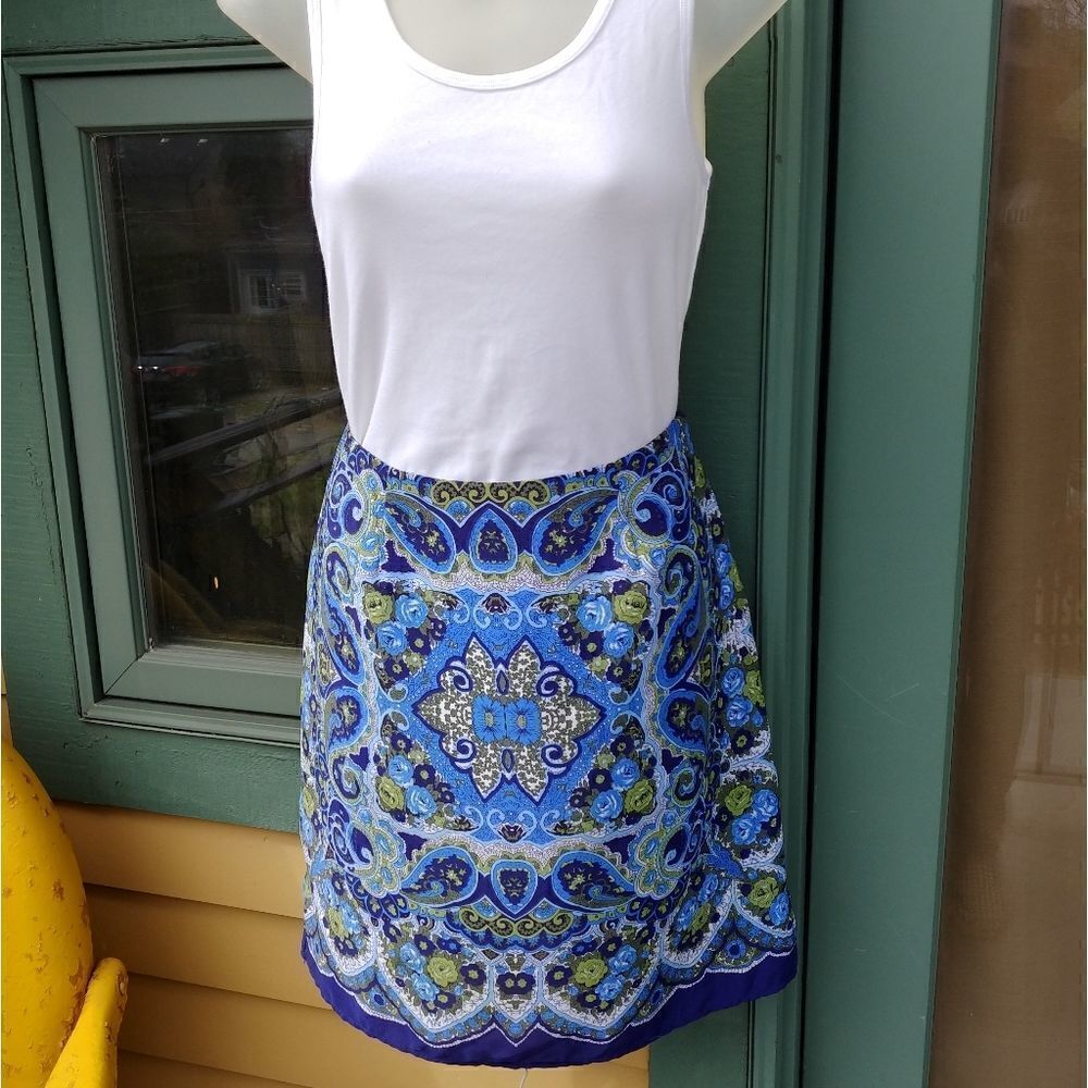 2/$20 Darling Scarf Style Blue Green Mini Skirt - Picture 2 of 8